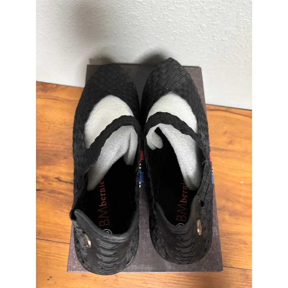Bernie Mev Lulia Black Woven Wedge Mary Jane Shoes Size 38 US 7.5-8